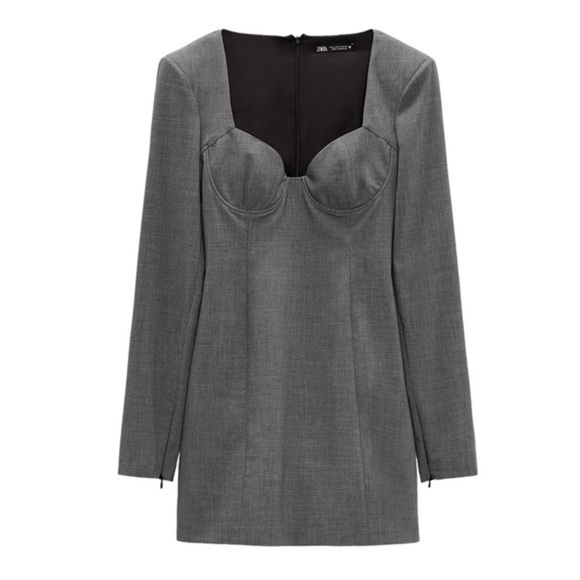 Zara Cupped Chest Padded Shoulder Long Sleeve Mini Dress in Grey - Picture 5 of 15